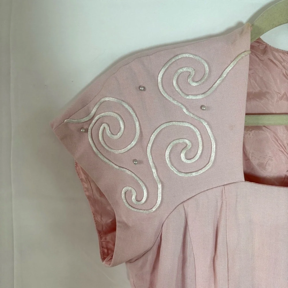 Vintage 80s pastel pink classic mod retro dress mini swirl Jessica Howard